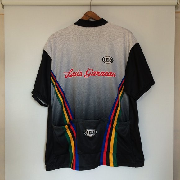 Louis Garneau Mens Cycling Jersey XL Gray Black Red Lettering 3\4 Zip Polyester - Picture 4 of 7